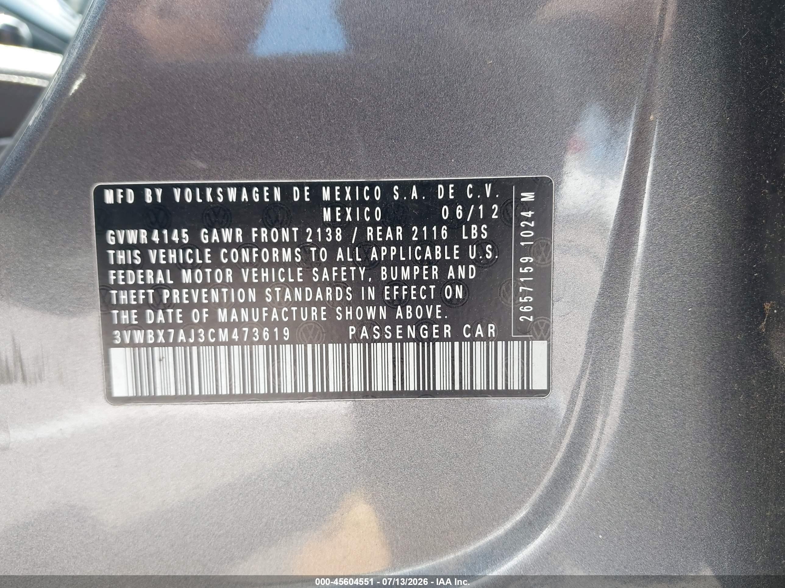 2012 Volkswagen Jetta 2.5l Se Gray vin: 3VWBX7AJ3CM473619