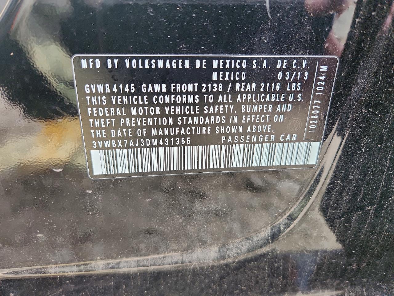 2013 Volkswagen Jetta Se Black vin: 3VWBX7AJ3DM431355