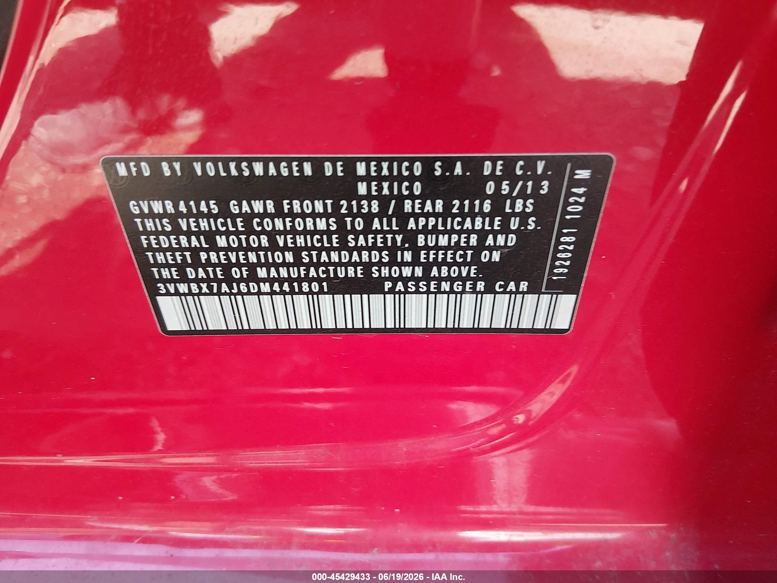 2013 Volkswagen Jetta 2.5l Se Red vin: 3VWBX7AJ6DM441801
