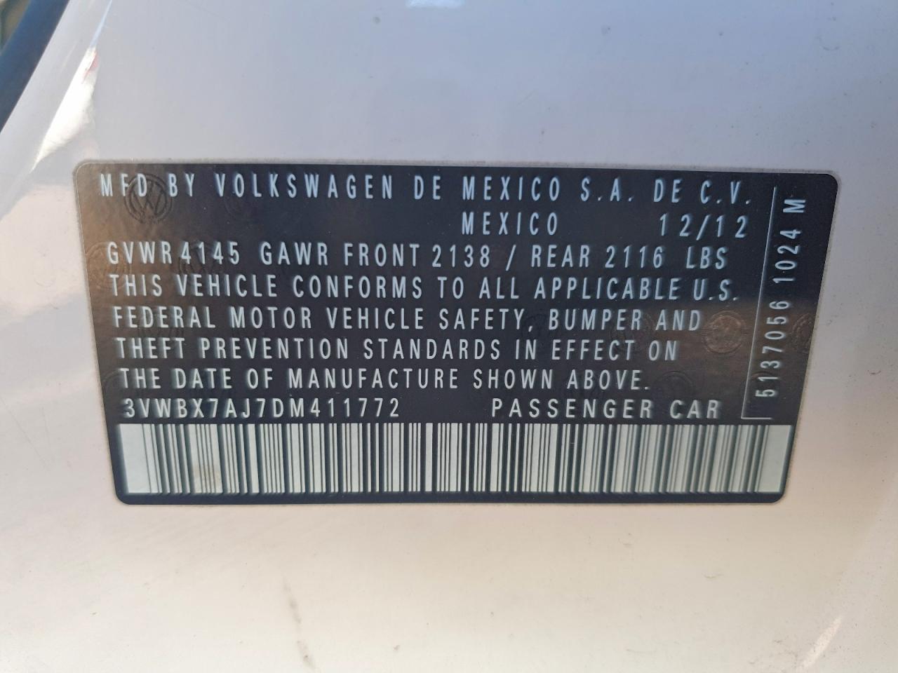 2013 Volkswagen Jetta Se White vin: 3VWBX7AJ7DM411772