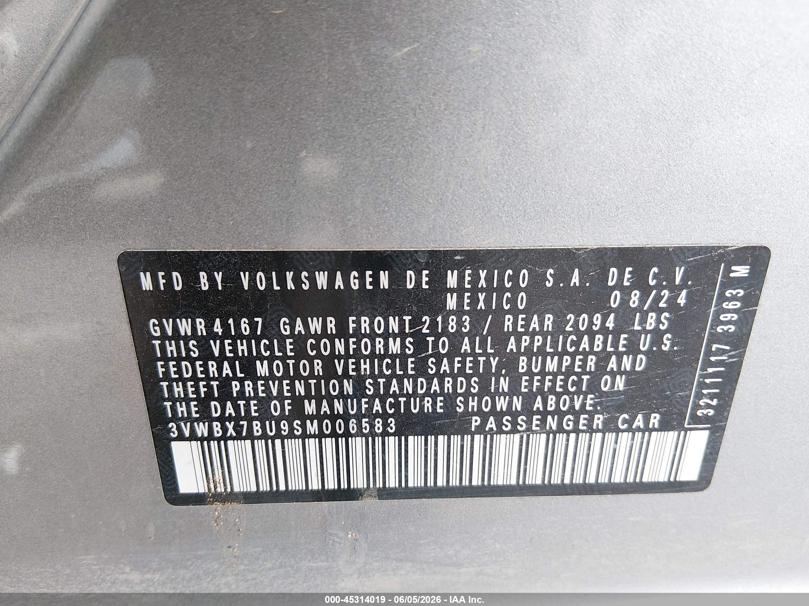 2025 Volkswagen Jetta 1.5t Sport Серый vin: 3VWBX7BU9SM006583