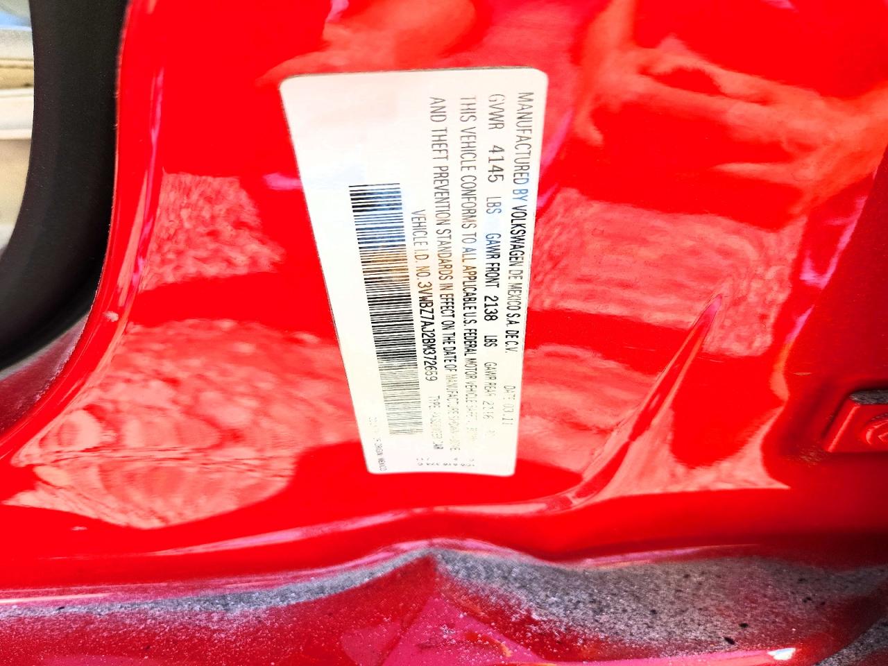 2011 Volkswagen Jetta Se Red vin: 3VWBZ7AJ2BM372659