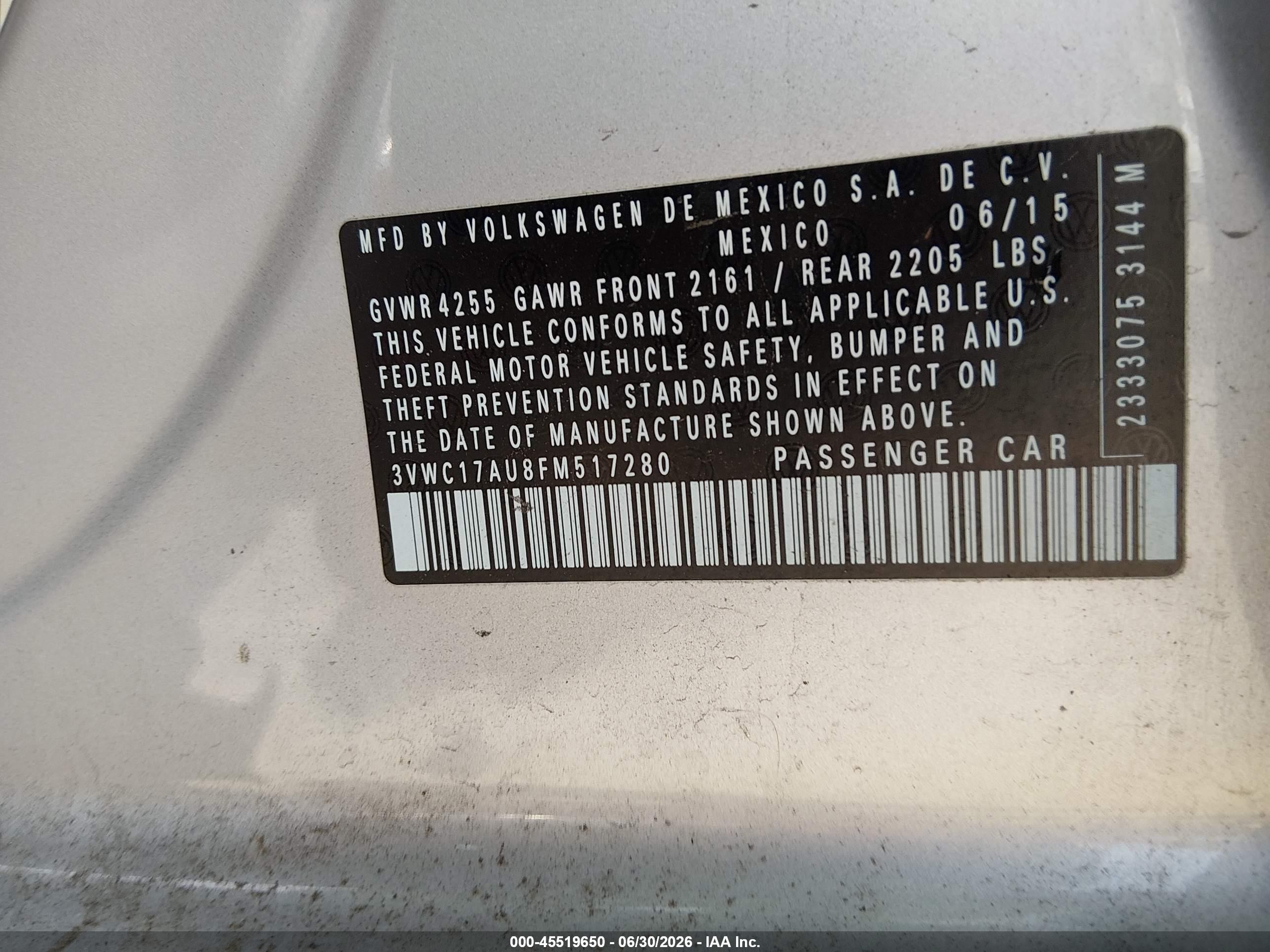 2015 Volkswagen Golf Sportwagen Tsi Se 4-door Silver vin: 3VWC17AU8FM517280
