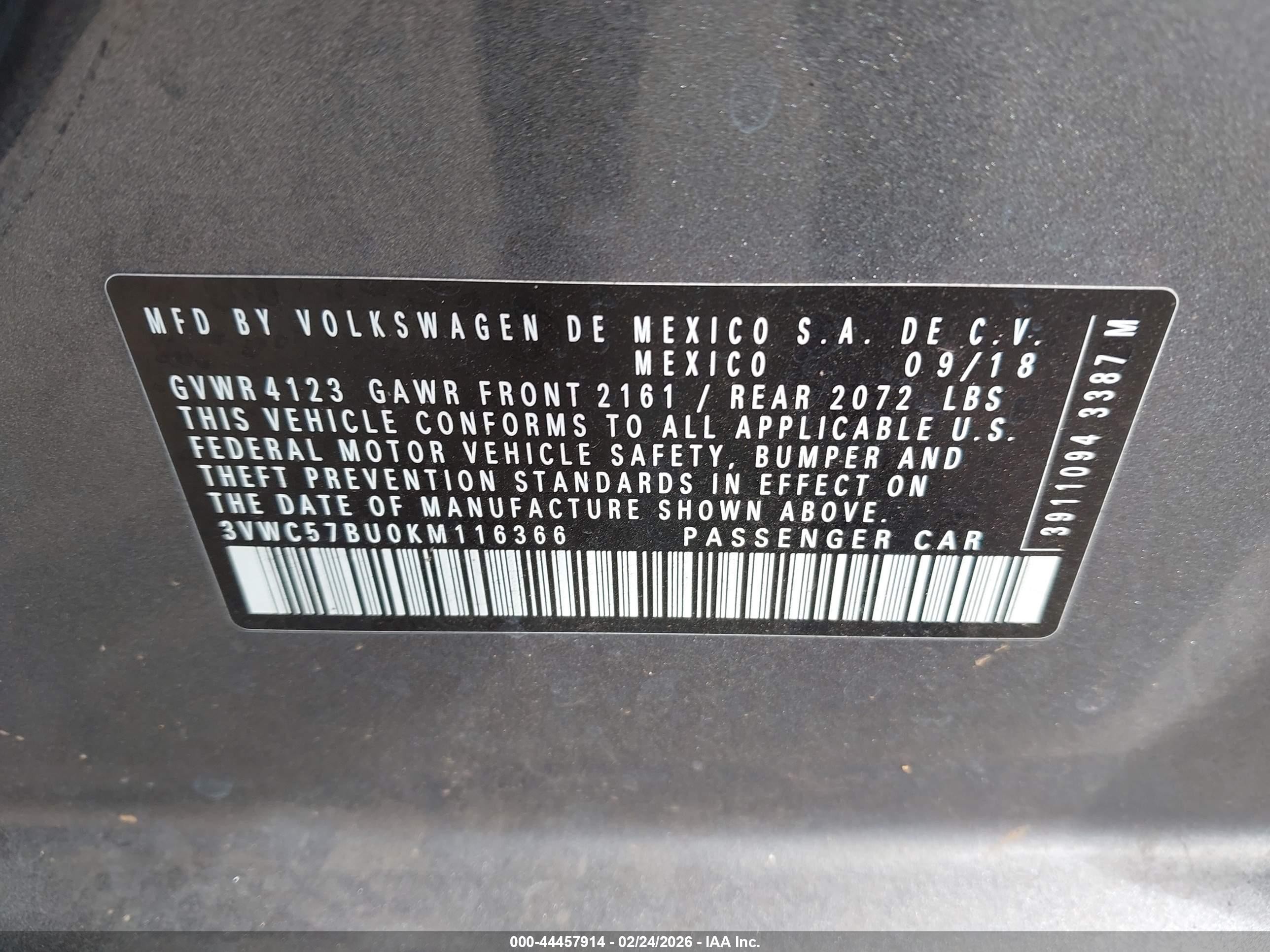 2019 Volkswagen Jetta   Gray vin: 3VWC57BU0KM116366