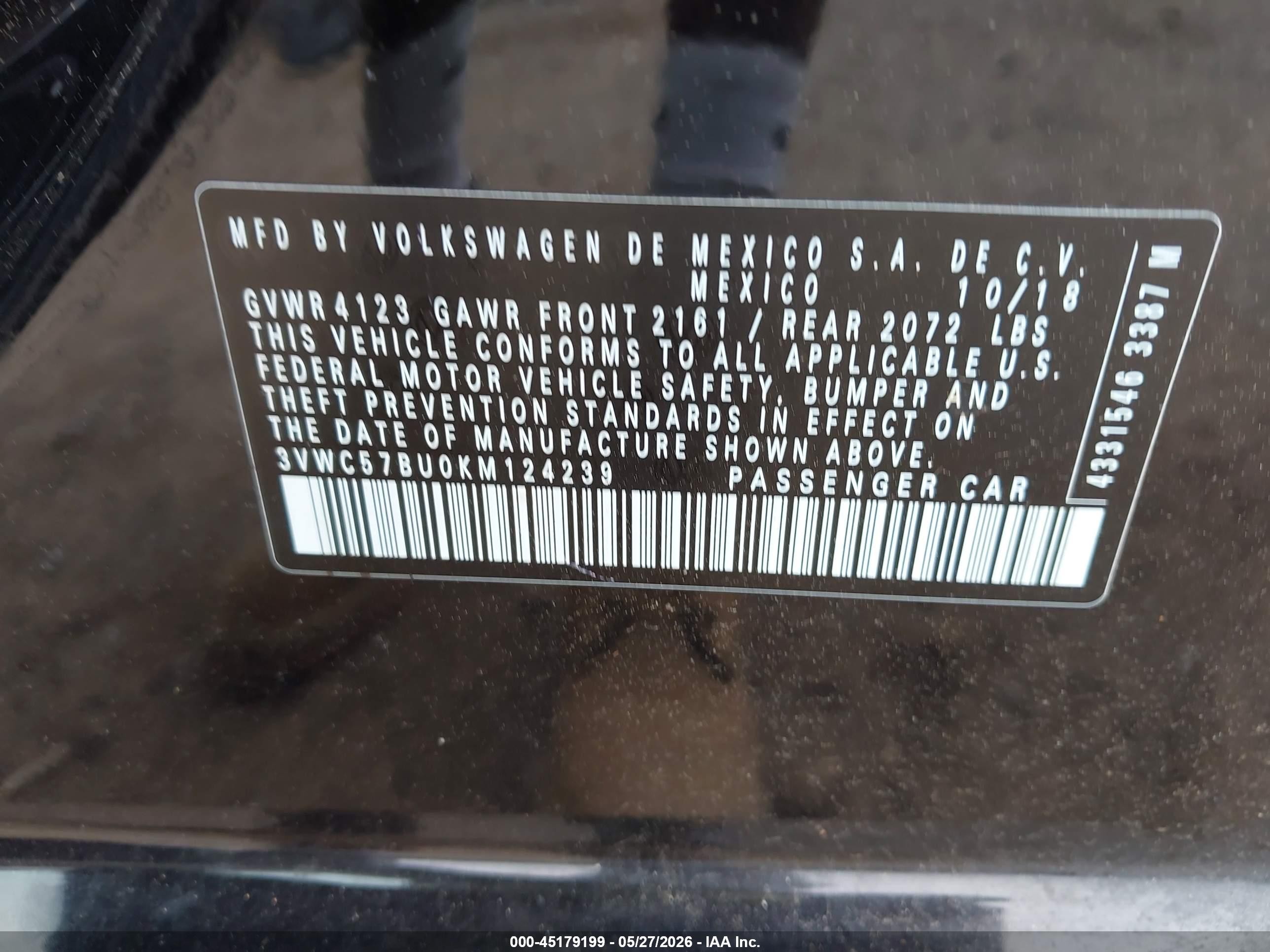 2019 Volkswagen Jetta 1.4t R-line/1.4t S/1.4t Se Черный vin: 3VWC57BU0KM124239