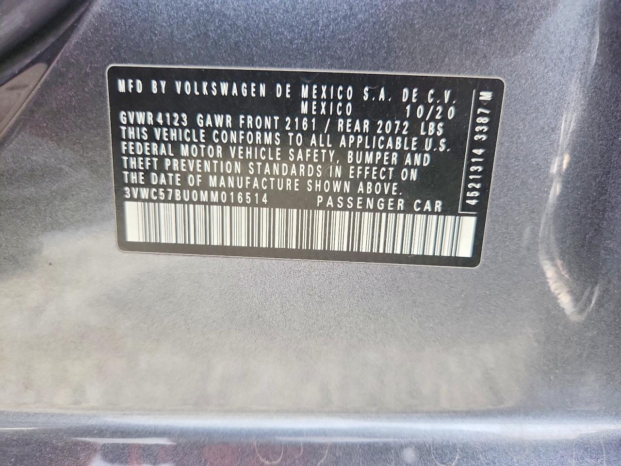 2021 Volkswagen Jetta S Charcoal vin: 3VWC57BU0MM016514