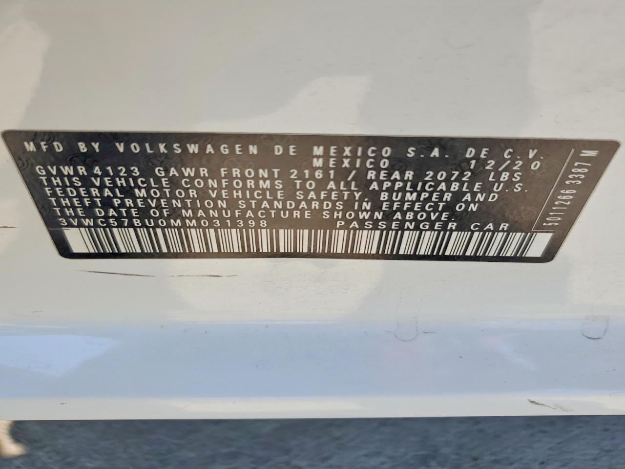 2021 Volkswagen Jetta S White vin: 3VWC57BU0MM031398