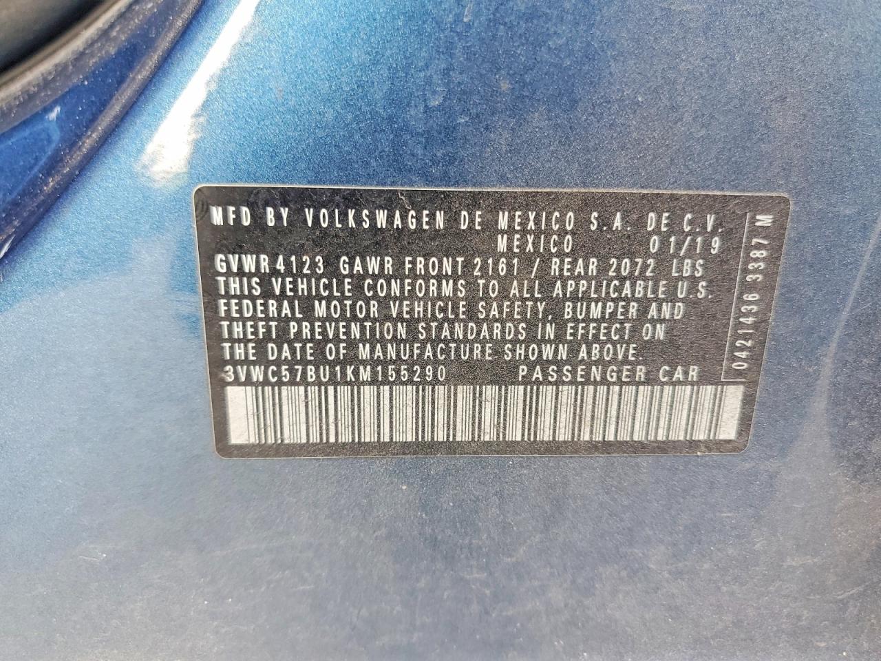 2019 Volkswagen Jetta S Blue vin: 3VWC57BU1KM155290
