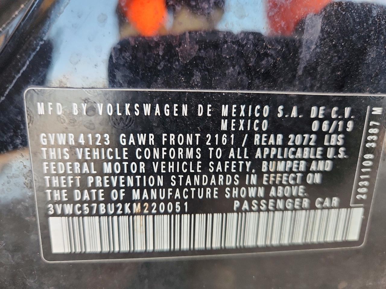2019 Volkswagen Jetta S Black vin: 3VWC57BU2KM220051