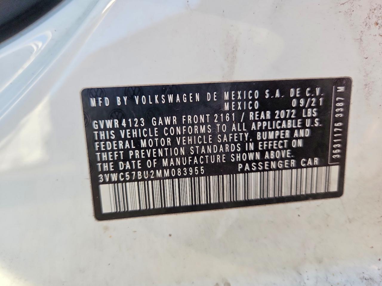 2021 Volkswagen Jetta S White vin: 3VWC57BU2MM083955
