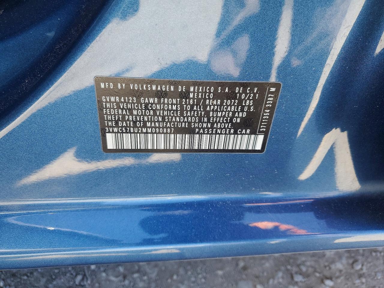 2021 Volkswagen Jetta Blue vin: 3VWC57BU2MM090887