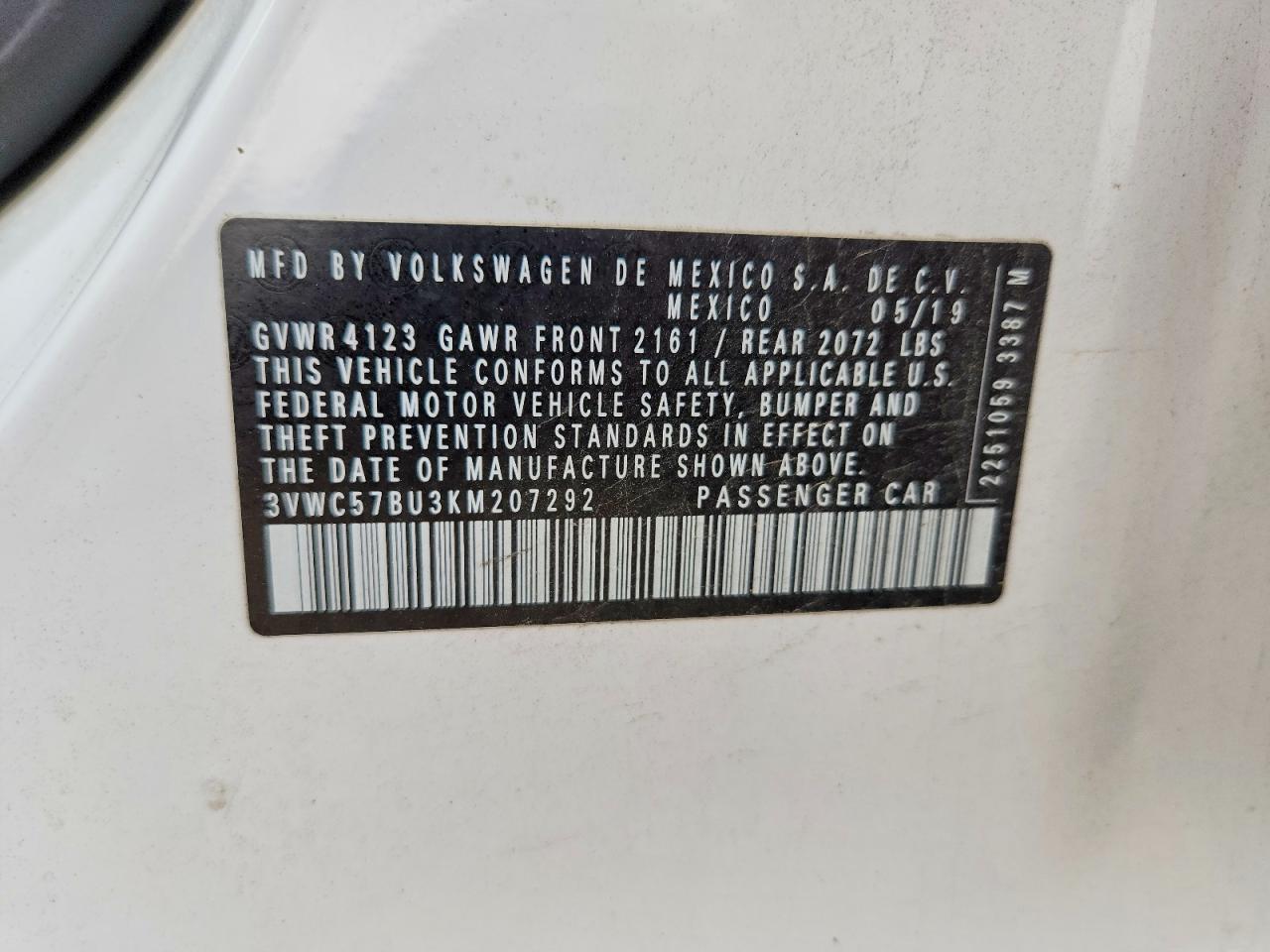 2019 Volkswagen Jetta S/se/r-line White vin: 3VWC57BU3KM207292