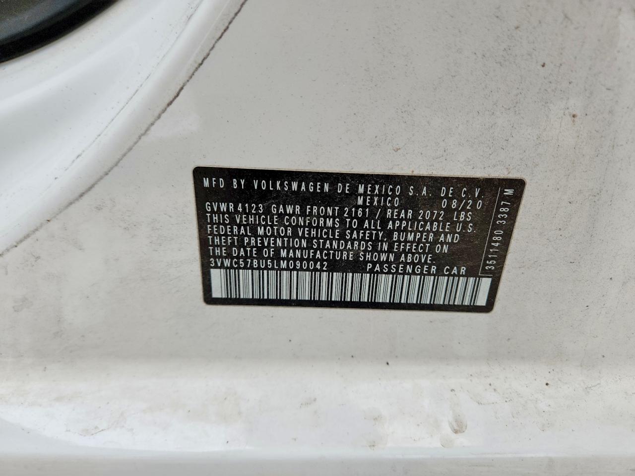 2020 Volkswagen Jetta S White vin: 3VWC57BU5LM090042
