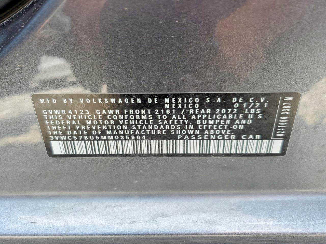 2021 Volkswagen Jetta S Gray vin: 3VWC57BU5MM035964
