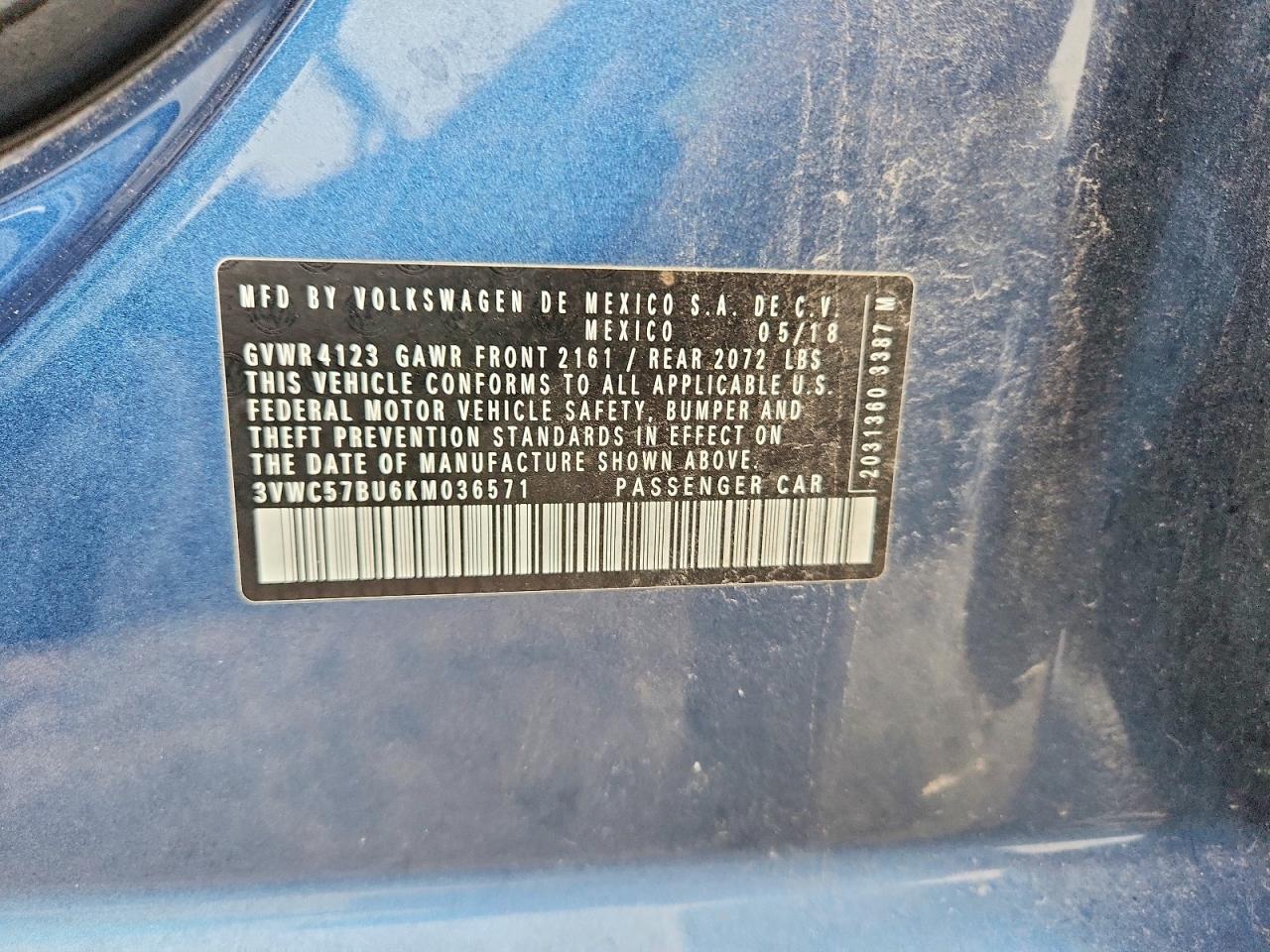 2019 Volkswagen Jetta S Blue vin: 3VWC57BU6KM036571