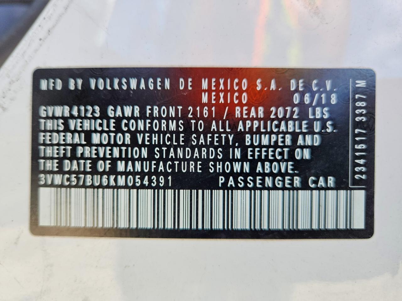 2019 Volkswagen Jetta S White vin: 3VWC57BU6KM054391