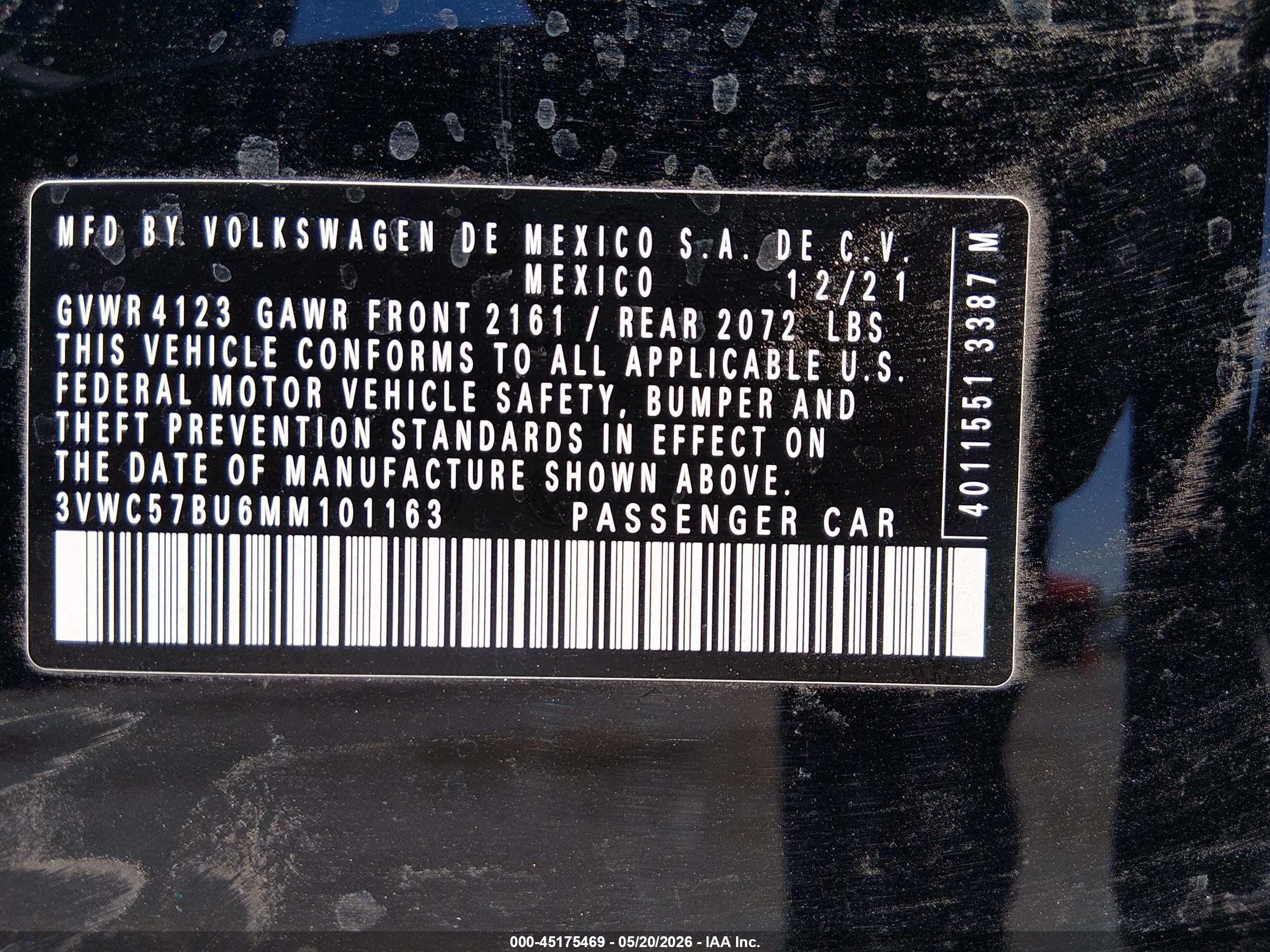 2021 Volkswagen Jetta   Black vin: 3VWC57BU6MM101163