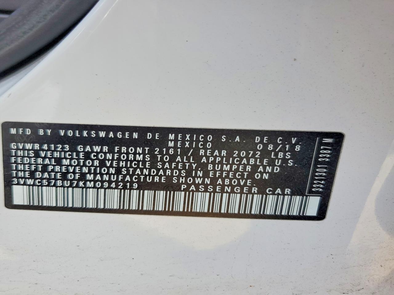 2019 Volkswagen Jetta S Белый vin: 3VWC57BU7KM094219