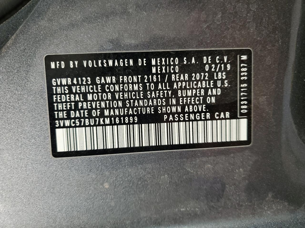 2019 Volkswagen Jetta S Charcoal vin: 3VWC57BU7KM161899