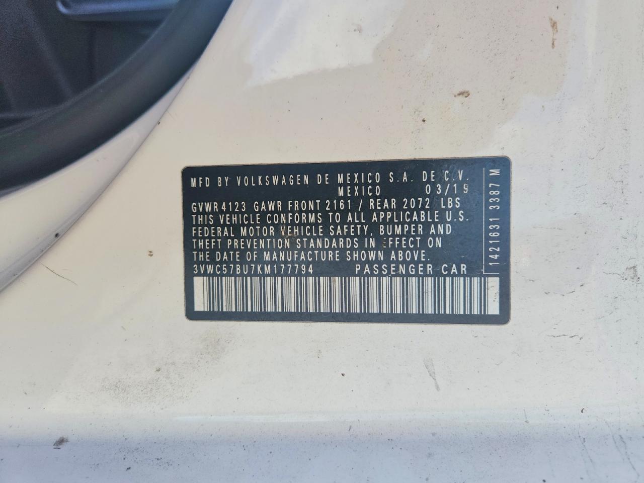 2019 Volkswagen Jetta S White vin: 3VWC57BU7KM177794