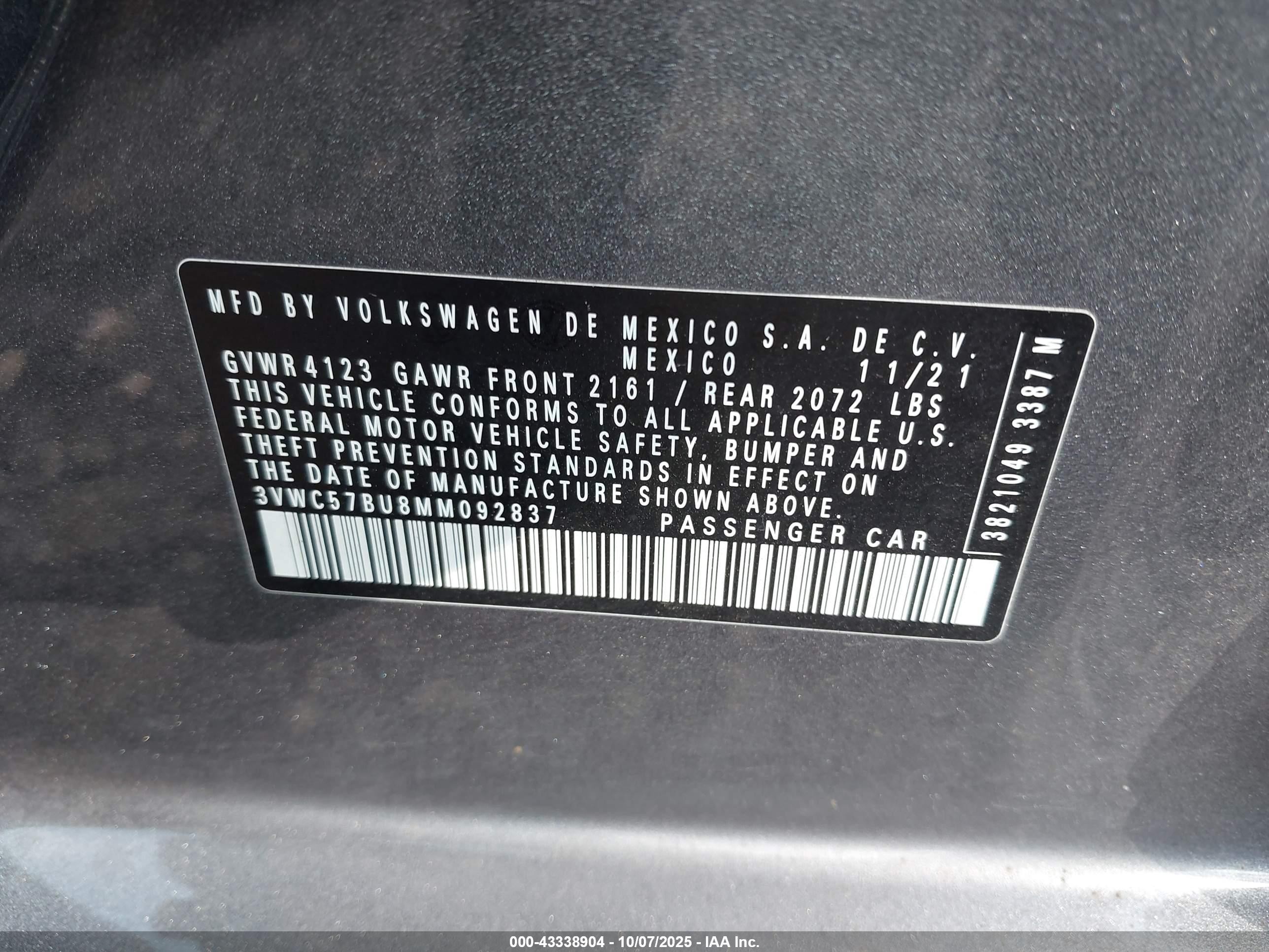 2021 Volkswagen Jetta 1.4t R-line/1.4t S/1.4t Se Gray vin: 3VWC57BU8MM092837