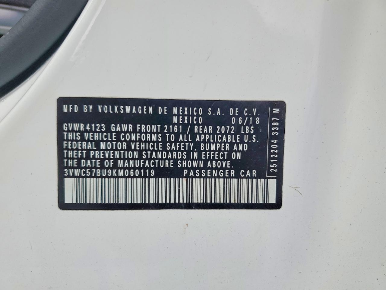 2019 Volkswagen Jetta S White vin: 3VWC57BU9KM060119