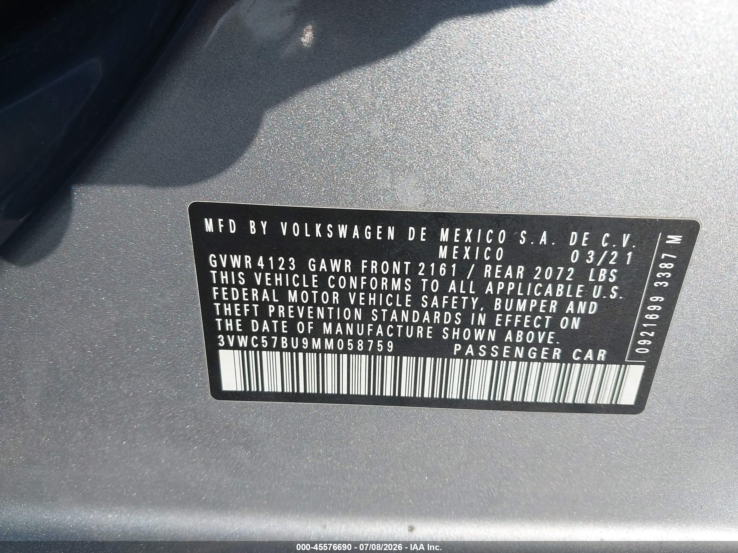 2021 Volkswagen Jetta 1.4t R-line/1.4t Se/s Silver vin: 3VWC57BU9MM058759