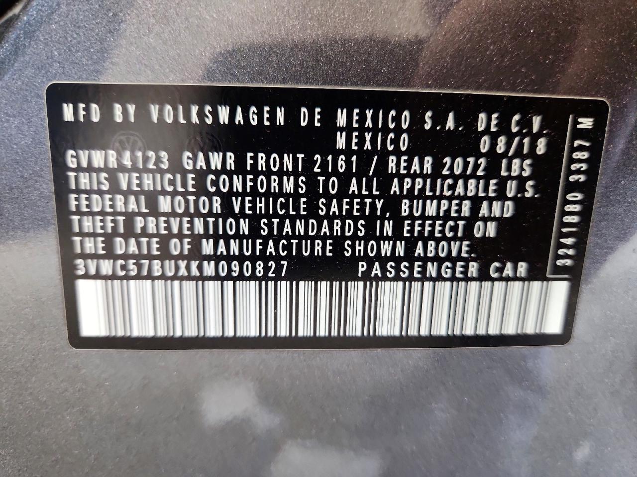 2019 Volkswagen Jetta S Gray vin: 3VWC57BUXKM090827