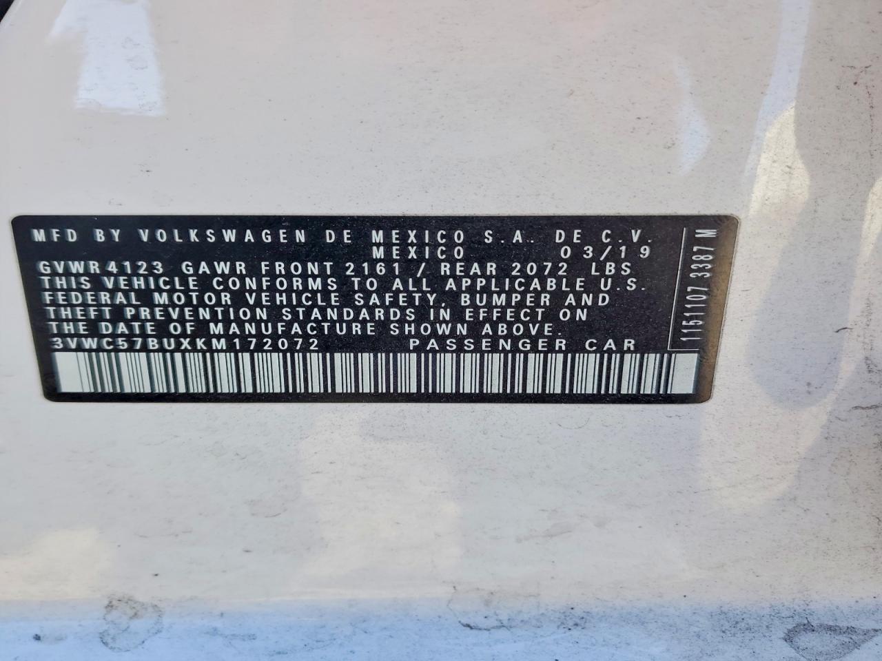 2019 Volkswagen Jetta S White vin: 3VWC57BUXKM172072