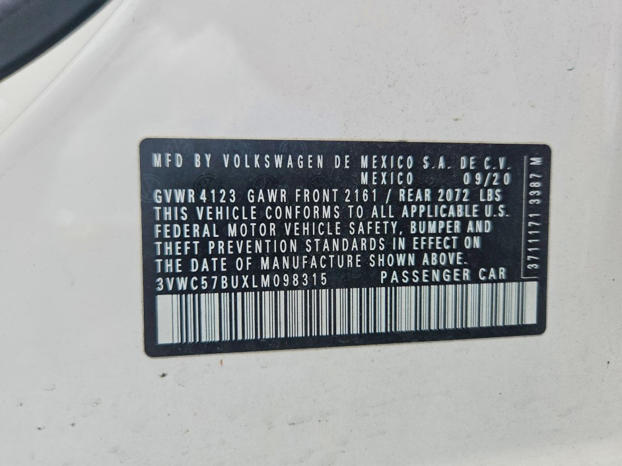 2020 Volkswagen Jetta S White vin: 3VWC57BUXLM098315