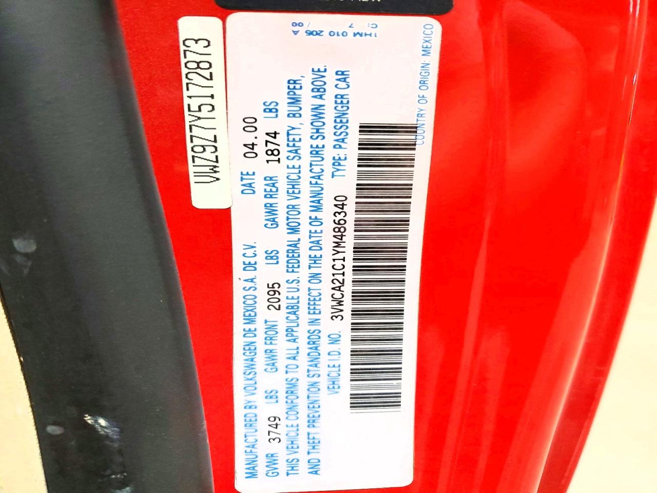 2000 Volkswagen New Beetle Gls Red vin: 3VWCA21C1YM486340