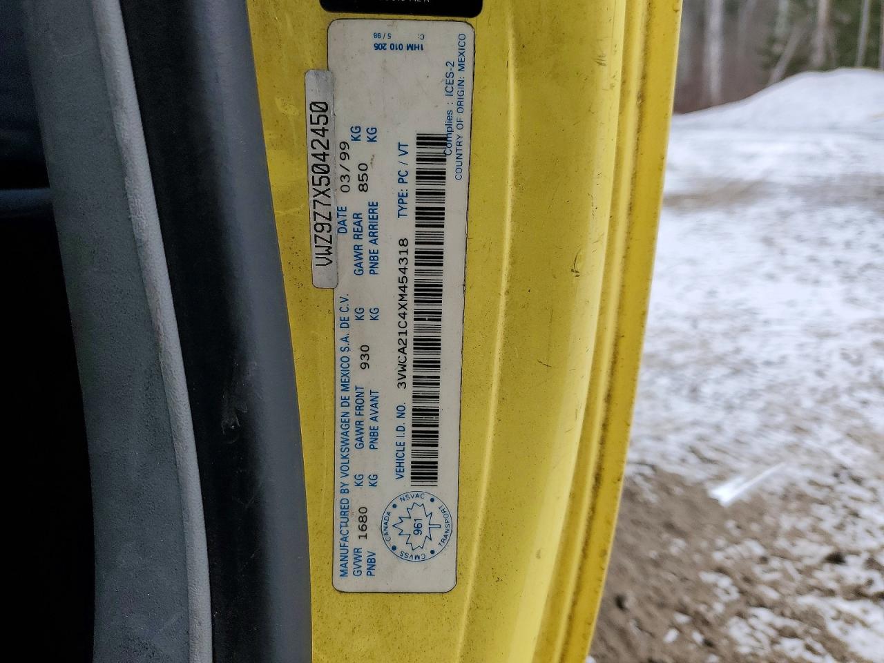 1999 Volkswagen New Beetle Gls Yellow vin: 3VWCA21C4XM454318