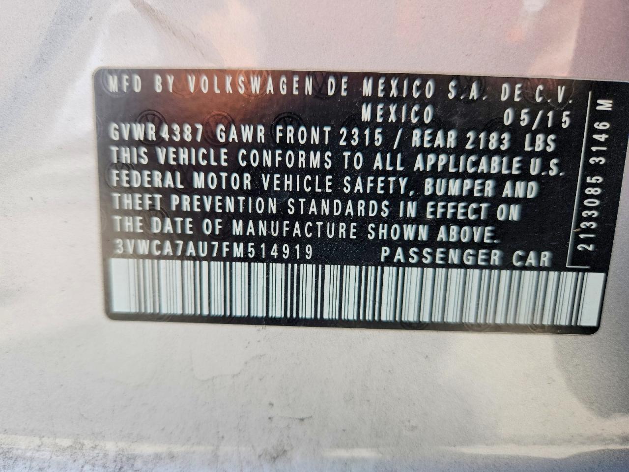 2015 Volkswagen Golf Sportwagen Tdi S Silver vin: 3VWCA7AU7FM514919