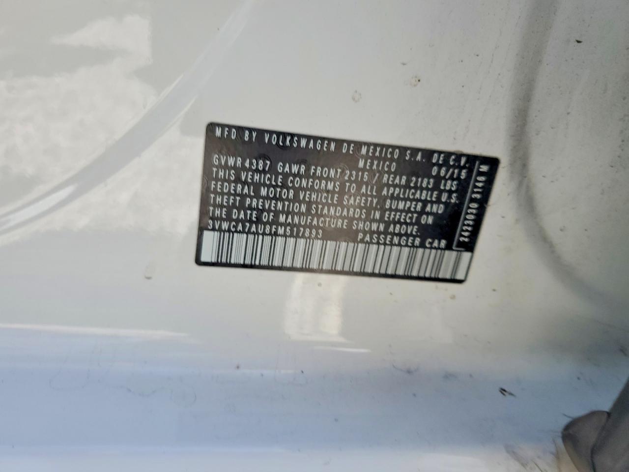 2015 Volkswagen Golf Sportwagen Tdi S White vin: 3VWCA7AU8FM517893