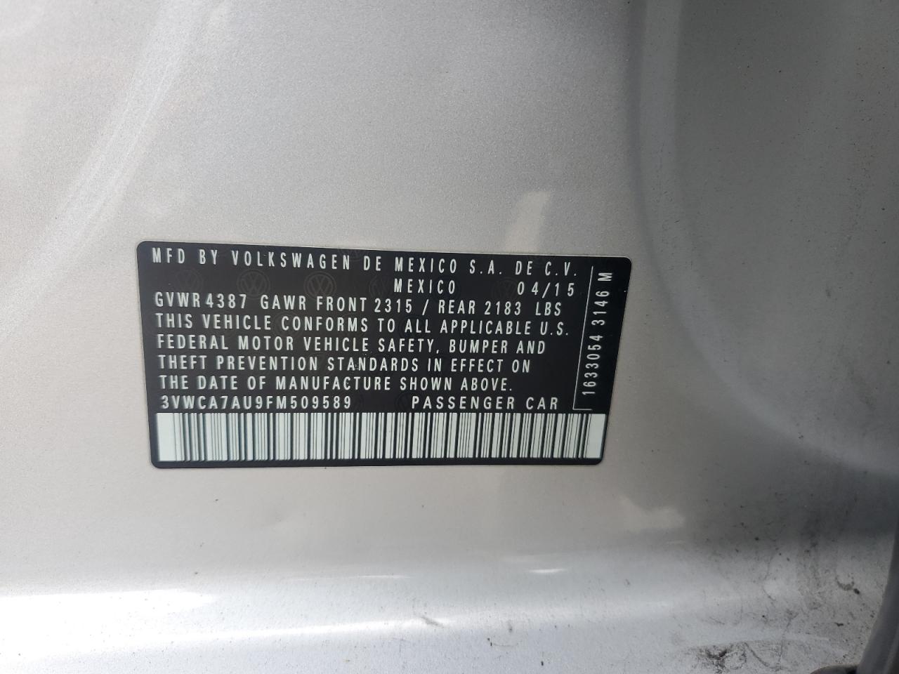 2015 Volkswagen Golf Sportwagen Tdi S Серебряный vin: 3VWCA7AU9FM509589