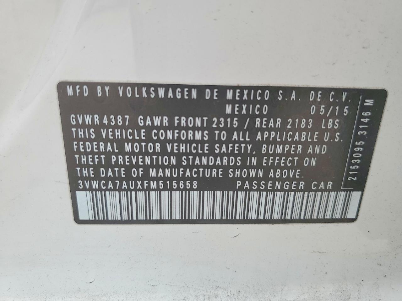 2015 Volkswagen Golf Sportwagen Tdi S White vin: 3VWCA7AUXFM515658