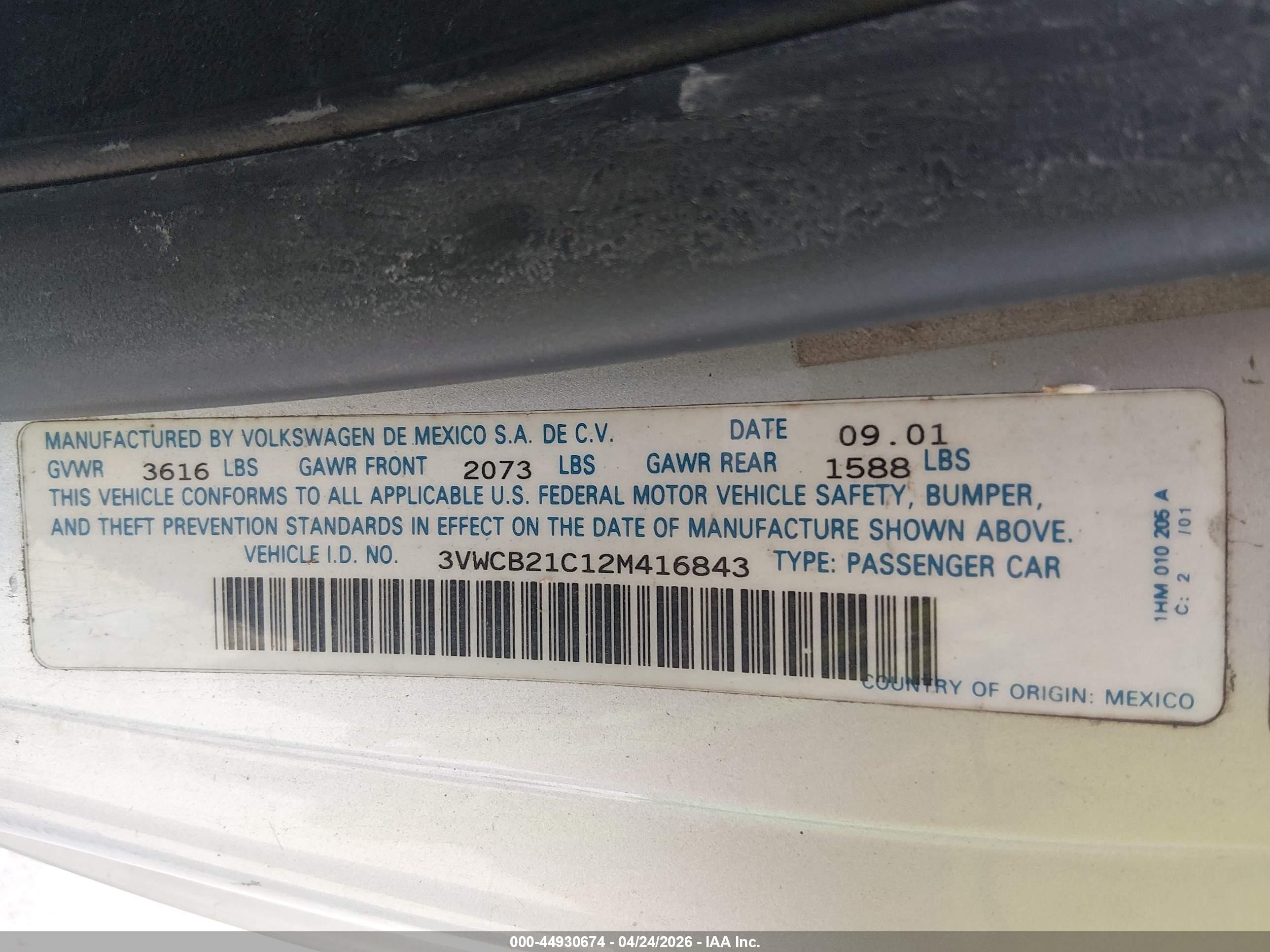 2002 Volkswagen New Beetle Gls Silver vin: 3VWCB21C12M416843