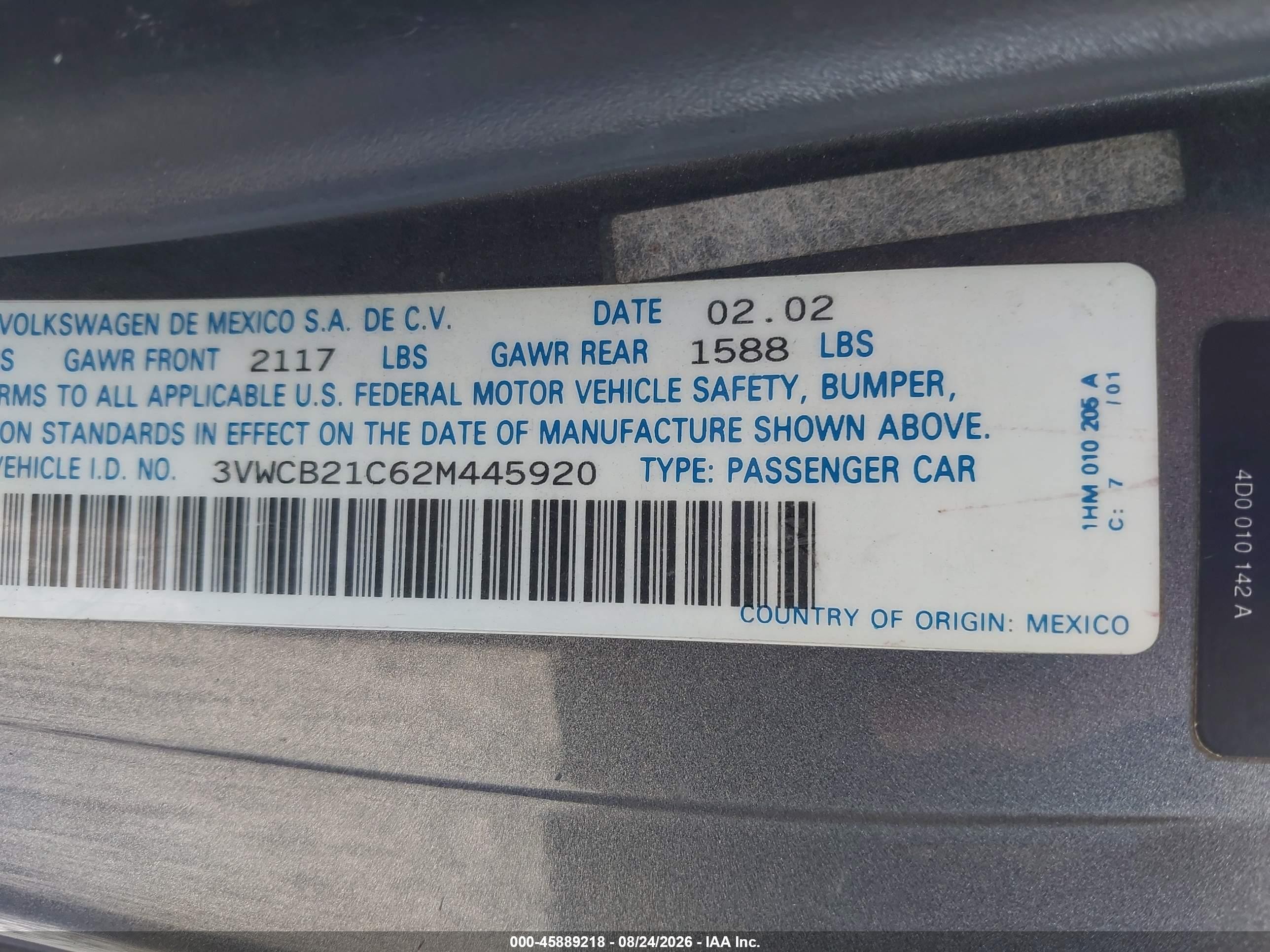 2002 Volkswagen New Beetle Gls Gray vin: 3VWCB21C62M445920