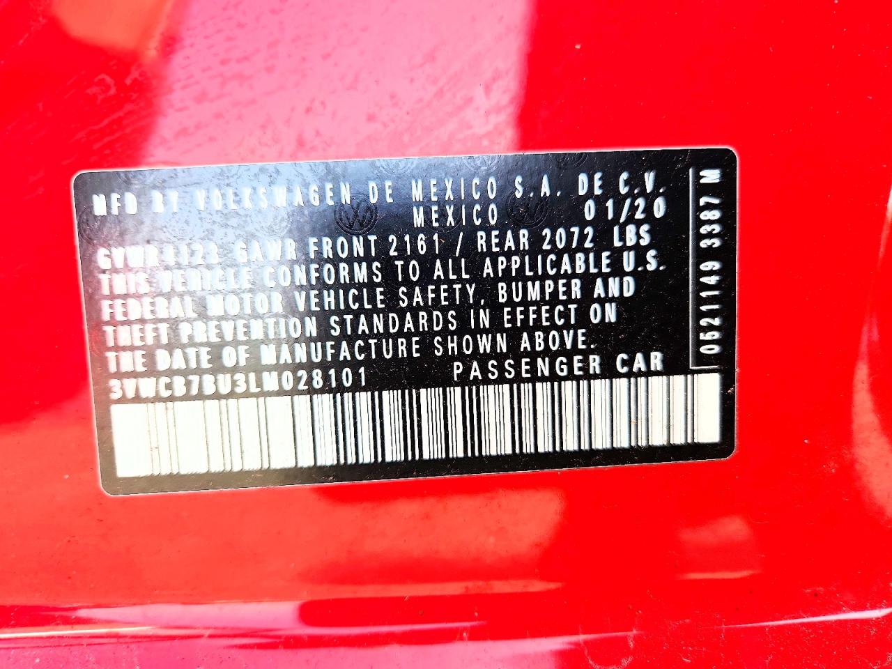 2020 Volkswagen Jetta S Red vin: 3VWCB7BU3LM028101