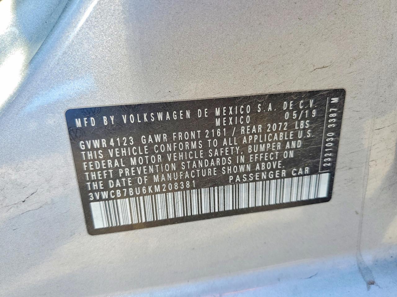 2019 Volkswagen Jetta S Серебряный vin: 3VWCB7BU6KM208381