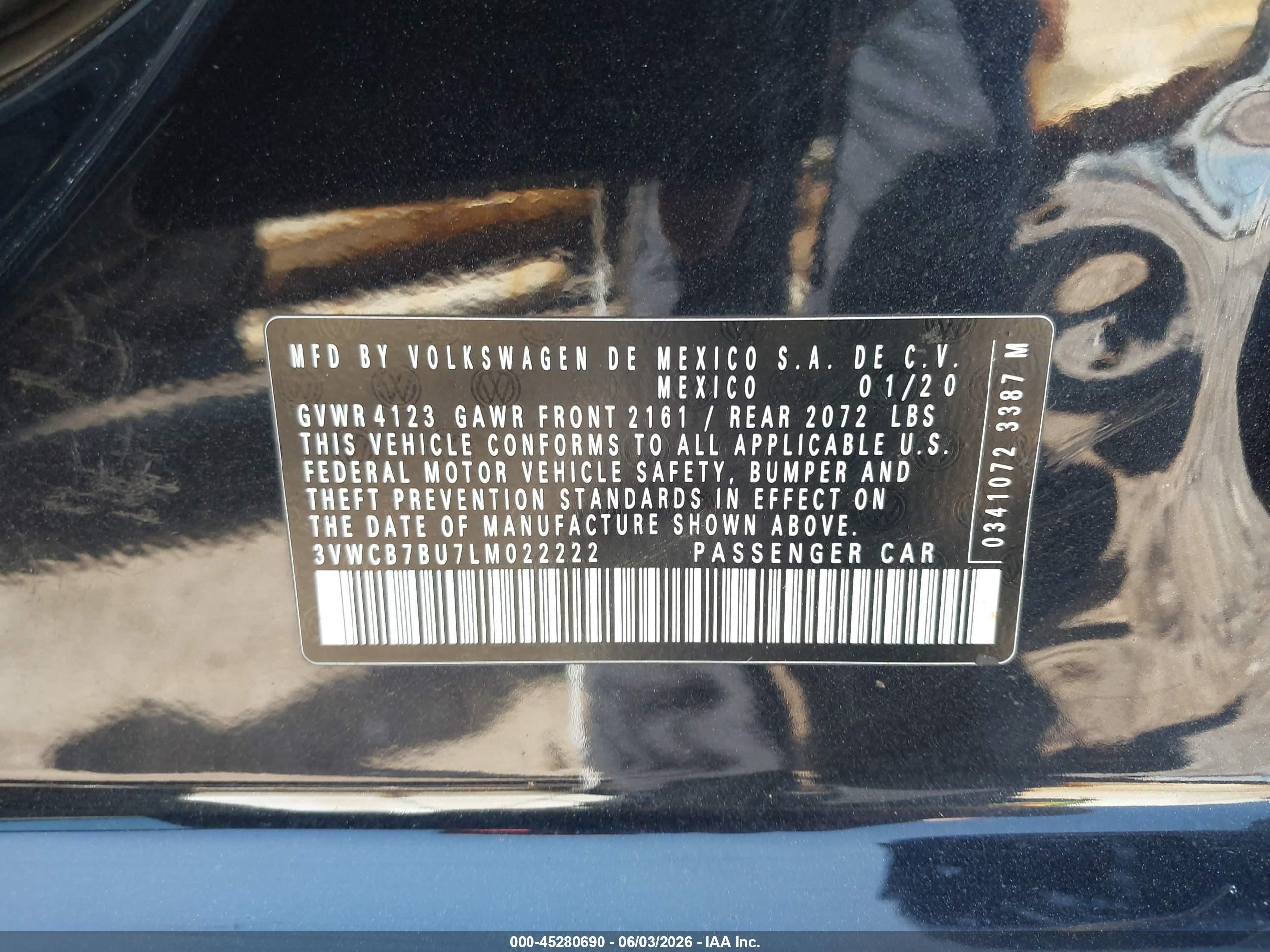 2020 Volkswagen Jetta 1.4t R-line/1.4t S/1.4t Se Черный vin: 3VWCB7BU7LM022222