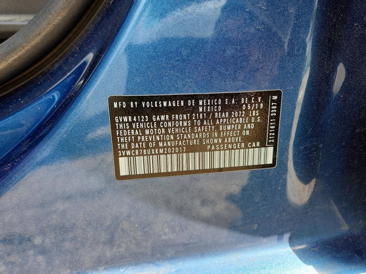 2019 Volkswagen Jetta S Blue vin: 3VWCB7BUXKM202017