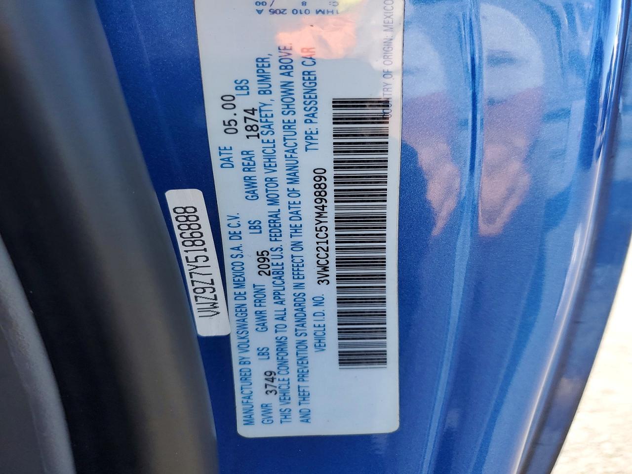 2000 Volkswagen New Beetle Gls Blue vin: 3VWCC21C5YM498890