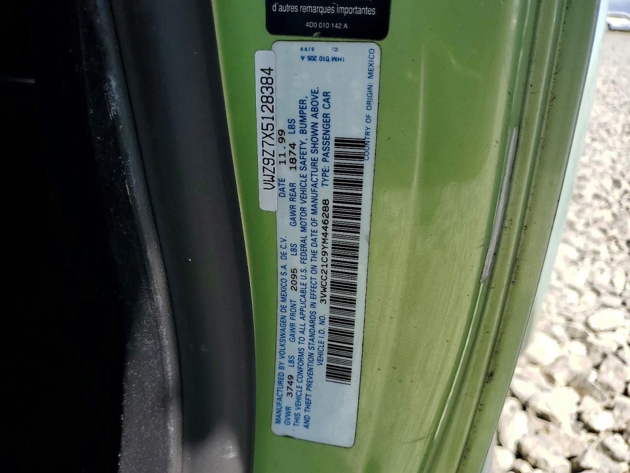 2000 Volkswagen New Beetle Gls Green vin: 3VWCC21C9YM446288