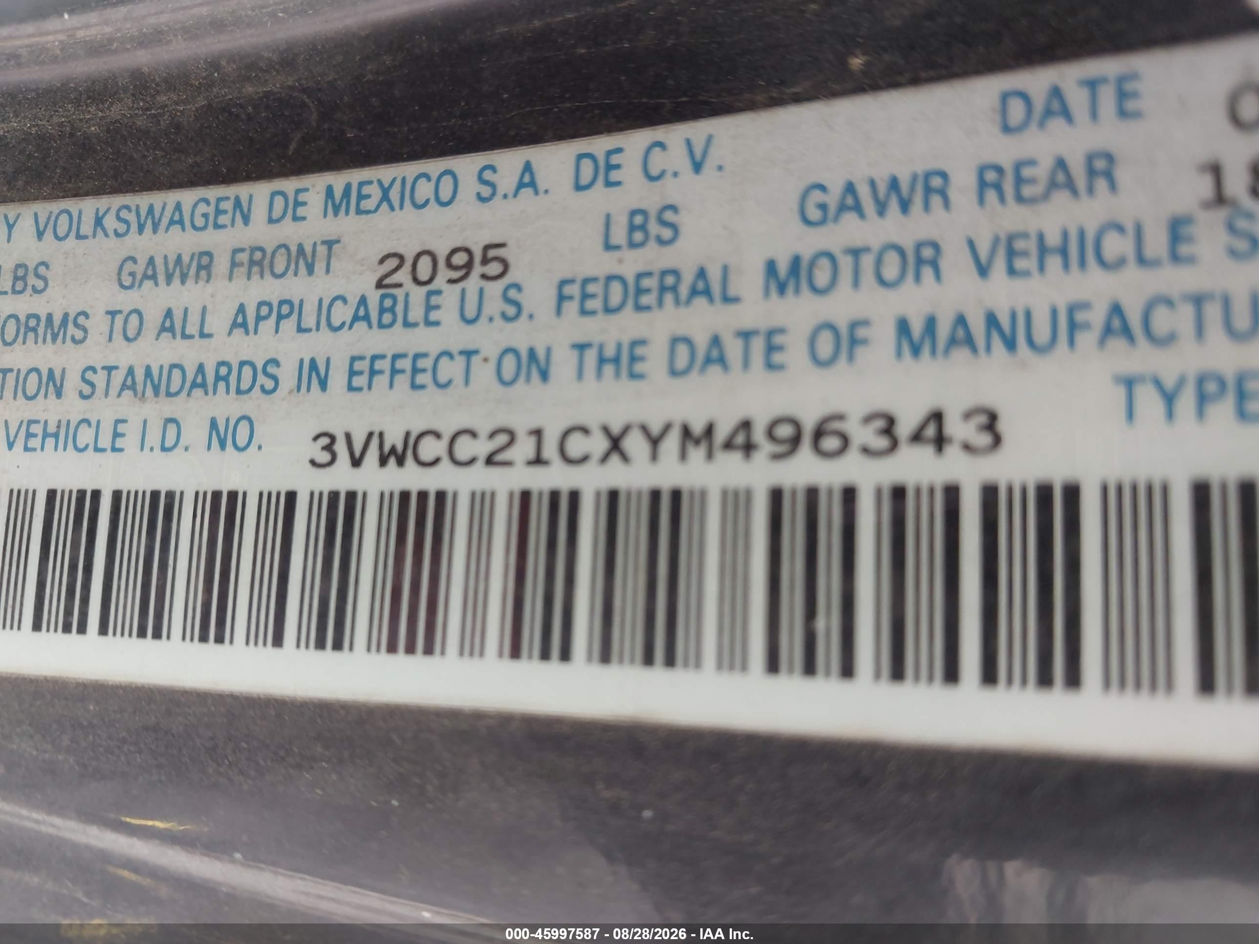2000 Volkswagen New Beetle Gls Черный vin: 3VWCC21CXYM496343