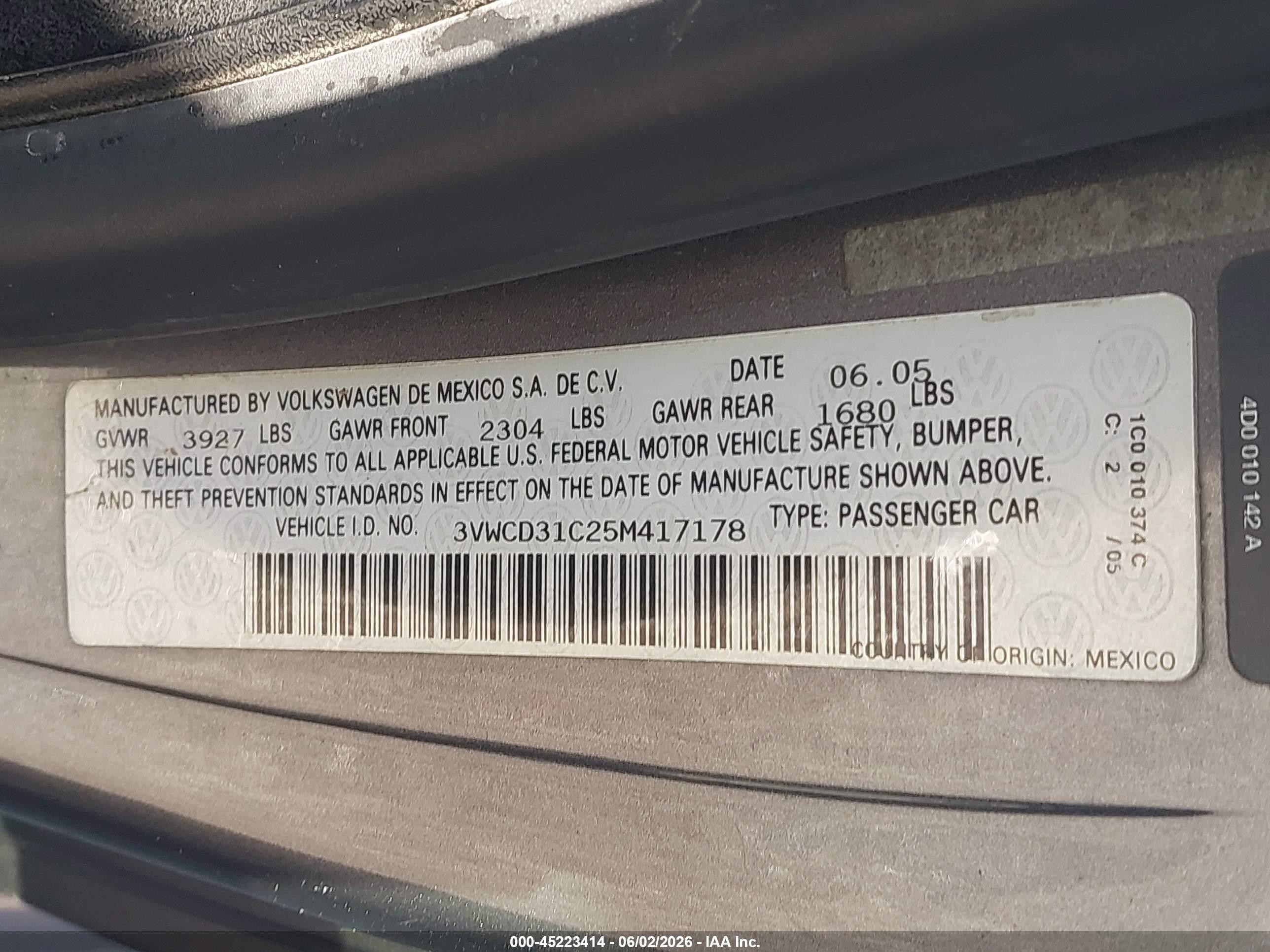 2005 Volkswagen New Beetle Gls 1.8t Gray vin: 3VWCD31C25M417178