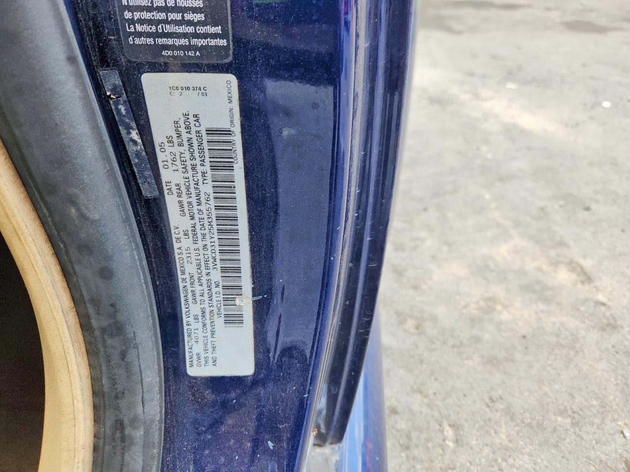 2005 Volkswagen Nwbeetlegl Blue vin: 3VWCD31Y25M355762