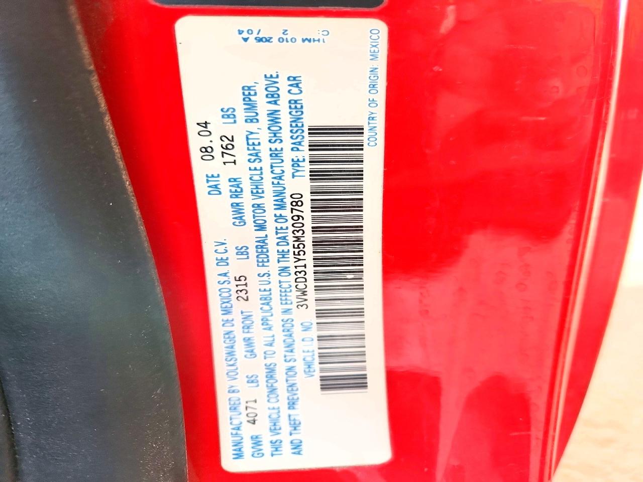 2005 Volkswagen New Beetle Gls Red vin: 3VWCD31Y55M309780