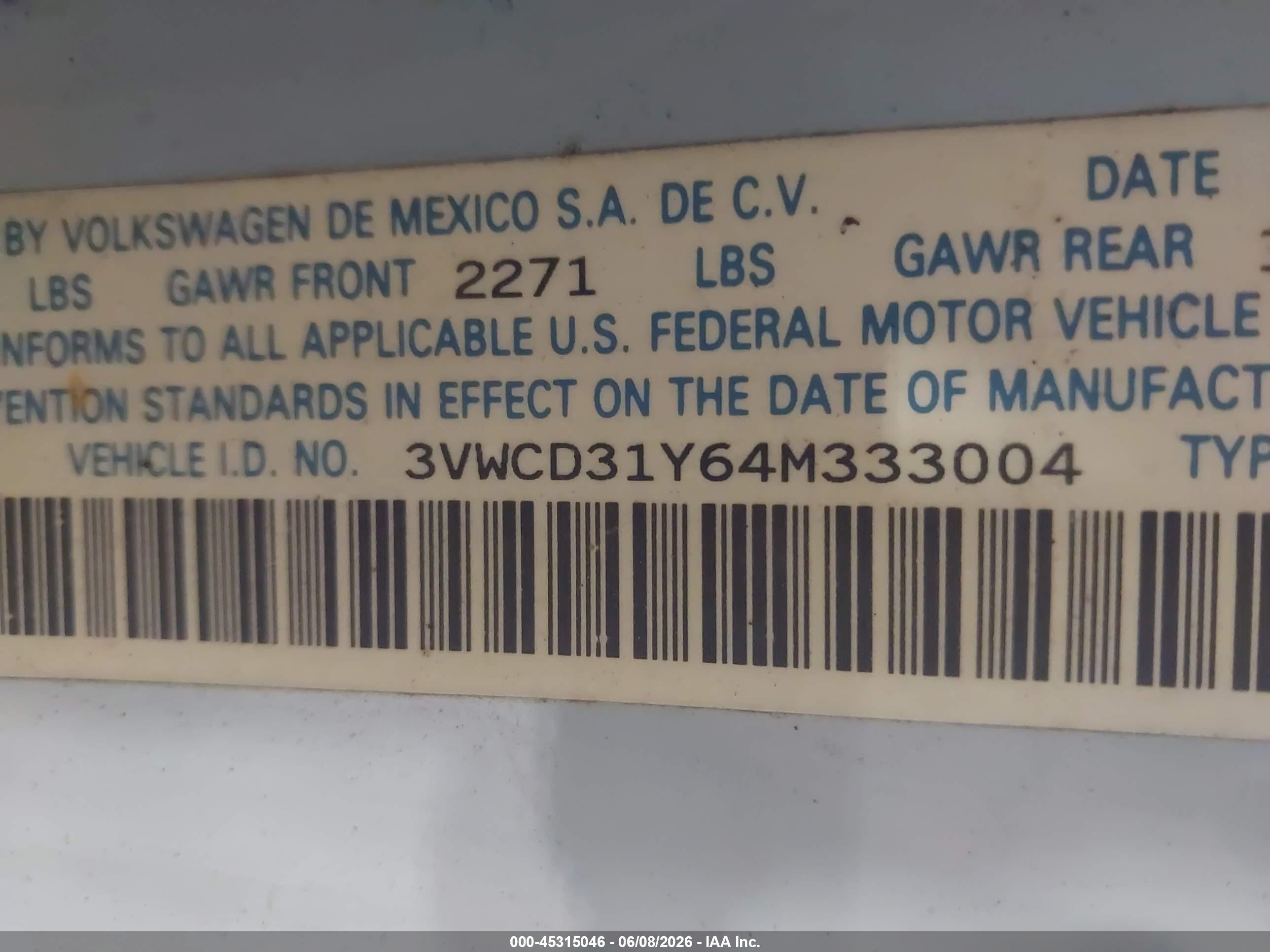 2004 Volkswagen New Beetle Gls 1.8t Light Blue vin: 3VWCD31Y64M333004