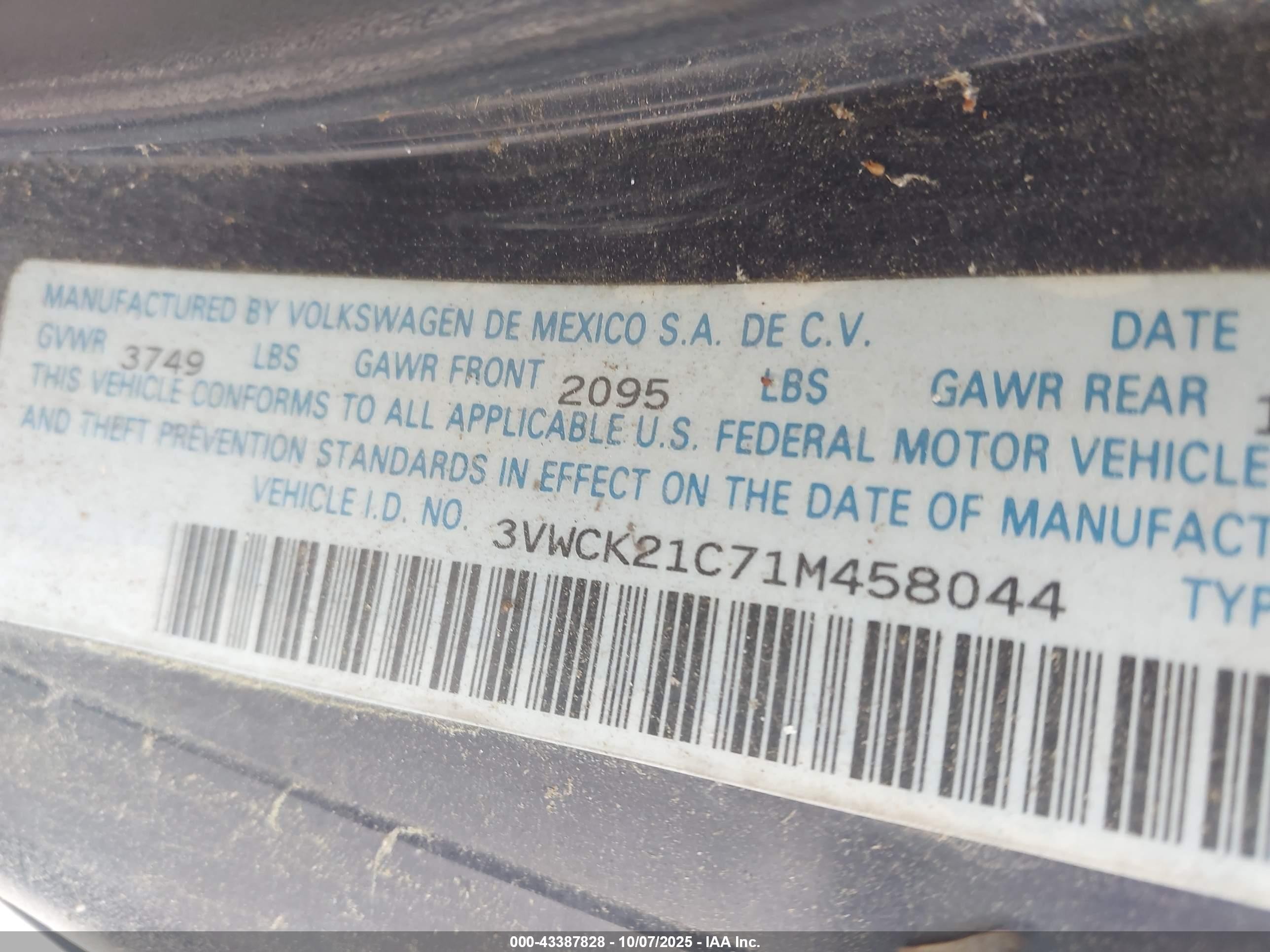 2001 Volkswagen New Beetle Gls Blue vin: 3VWCK21C71M458044